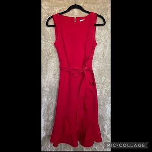 Red formal dress.